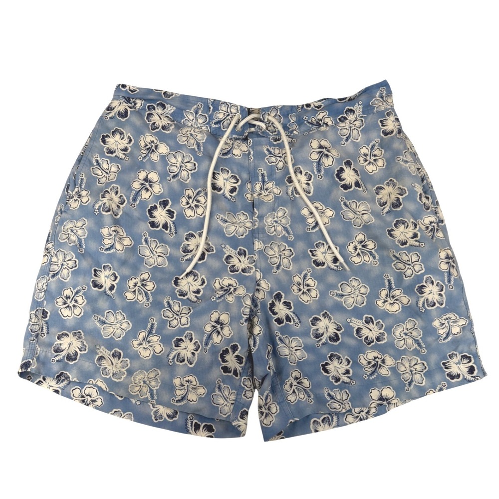 Brooks Brothers 346 Mens Blue Hibiscus Floral Swim Trunks Size L Mesh Lined